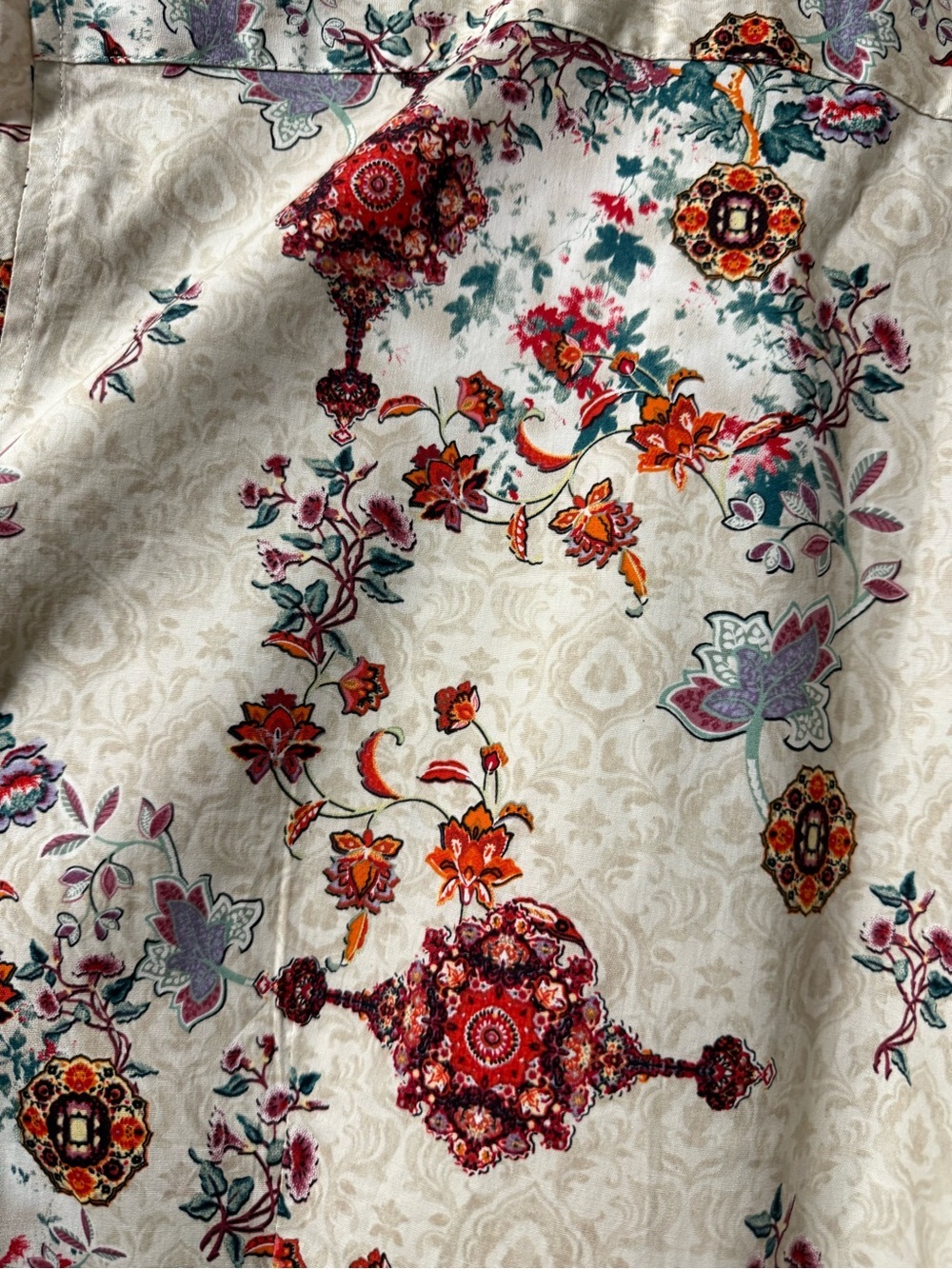 Paisley & Gray Cream Shirt with Red, Teal & Orange Floral Men’s Slim Shirt 0154 - Picture 11 of 16